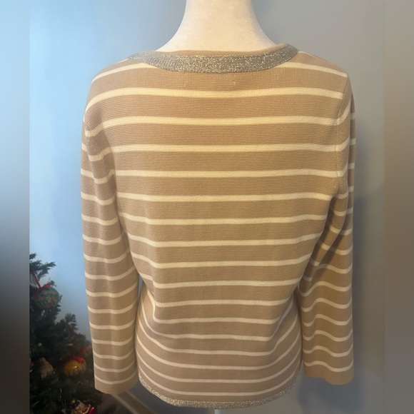 Banana Republic Women’s L Striped Open Front Cardigan Silver Trim Cotton - Picture 4 of 14